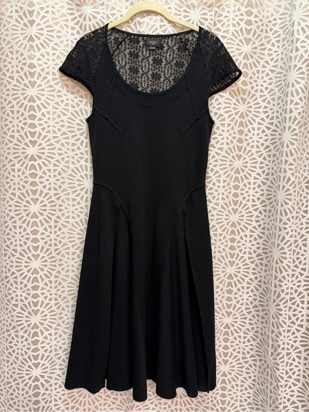 Anthropologie Deletta Black Lace Cap-Sleeve Midi Dress